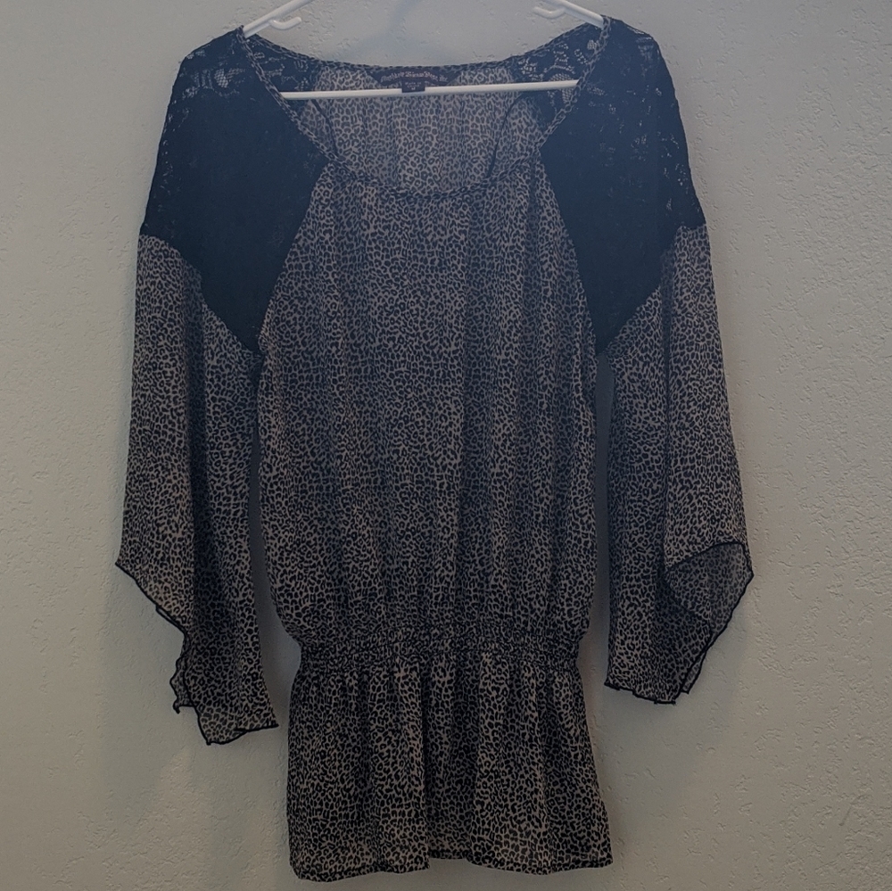 Lace and Leopard Print Blouse